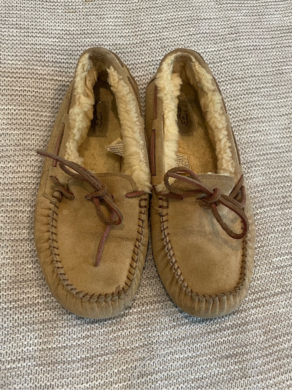 UGG Women's Chestnut Suede Moccasin Slippers with Shearling